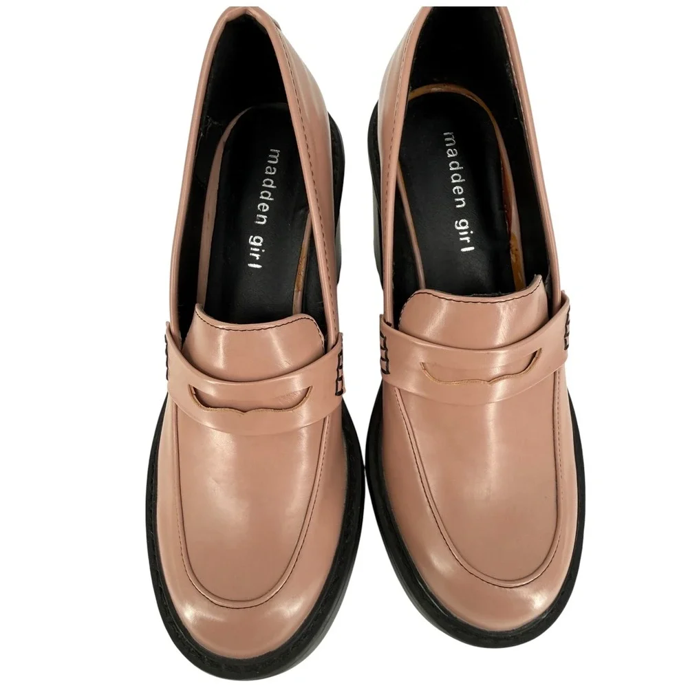 Madden Girl Kassidy Platform Penny Loafer Pink Block Heel Lug Sole Shoes Size 7